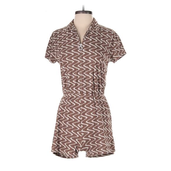 Dandy Del Mar Terryknit Short Sleeve Brown Printed Romper M - Picture 1 of 4